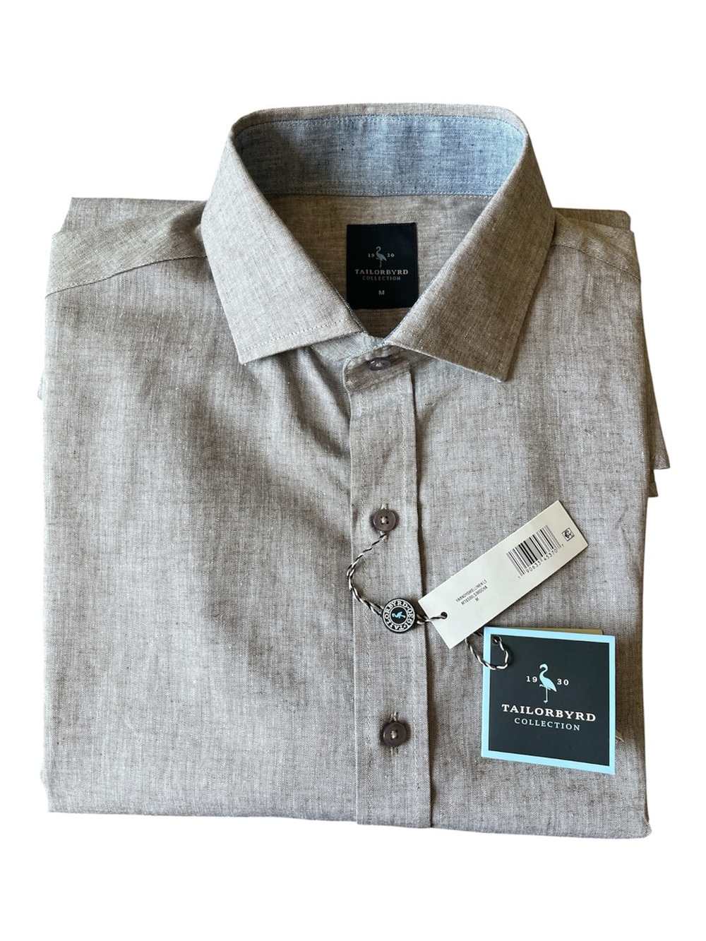 NWT Tailorbyrd Mocha Linen Cotton Blend Long Sleeve Shirt M Flamingo